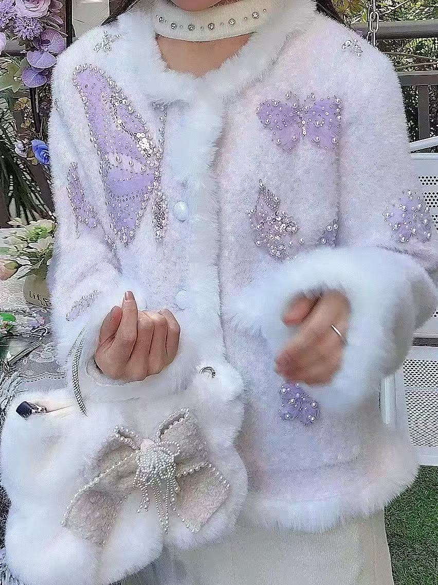 Wool Coat Peacoat - Cardigan di Lusso con Perle e